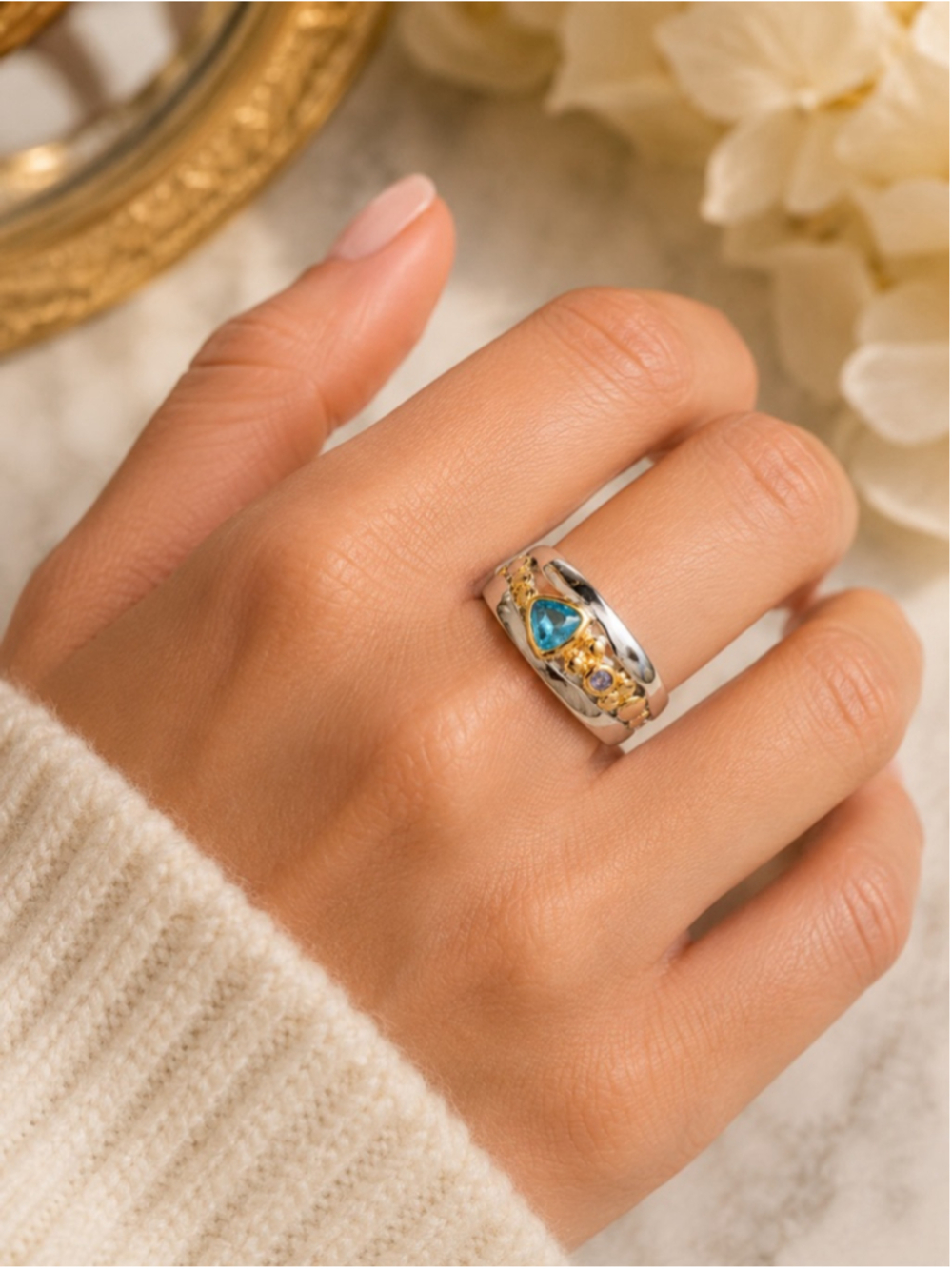 NEW Sterling Silver Ring with Blue Topaz & Tanzanite Simulated Stones Size 7 - Picture 4 of 5